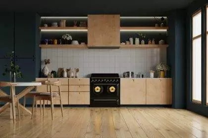 Modern style kitchen interior design with dark wall